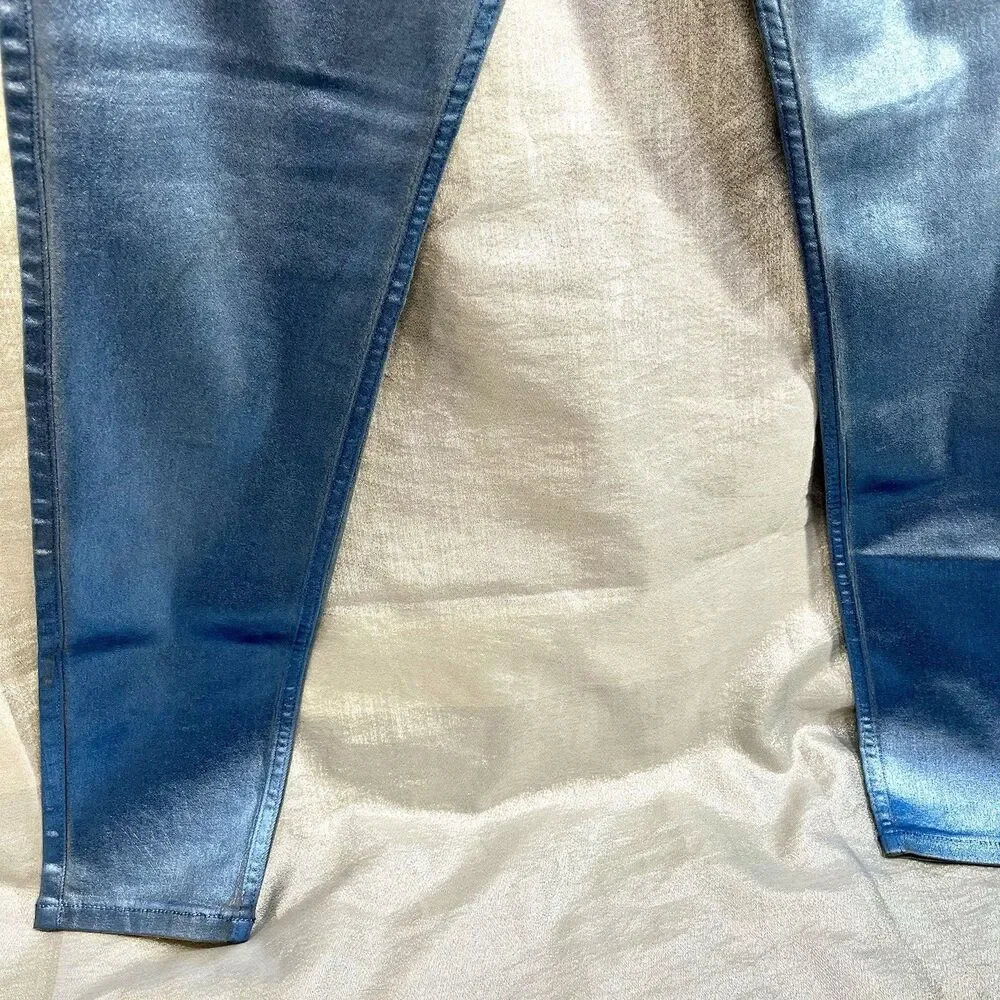 GUESS JEANS Women's Power Skinny Metallic Ice Blue Retail $138 Tags Attached